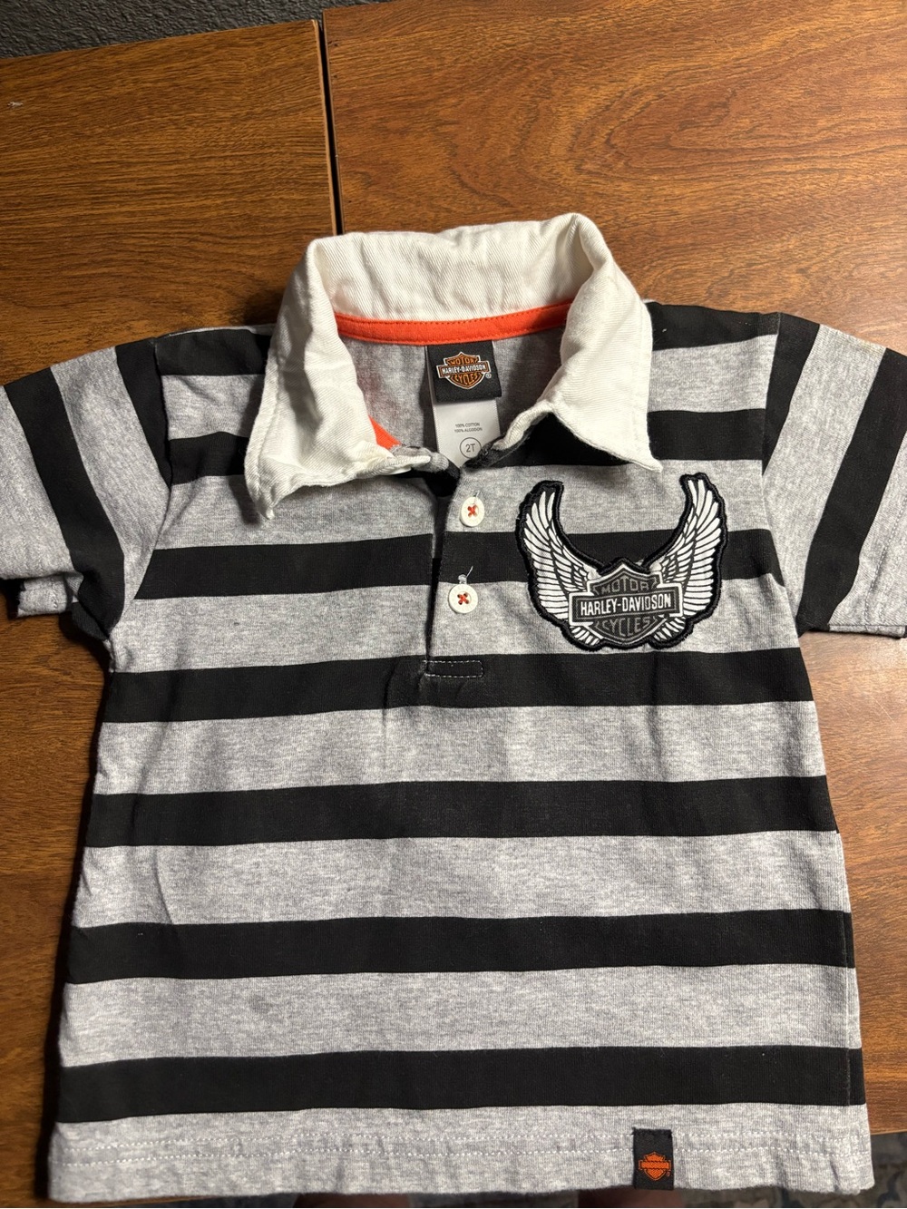 Harley-Davidson Black & Gray Striped Kids Polo with Wing Patch